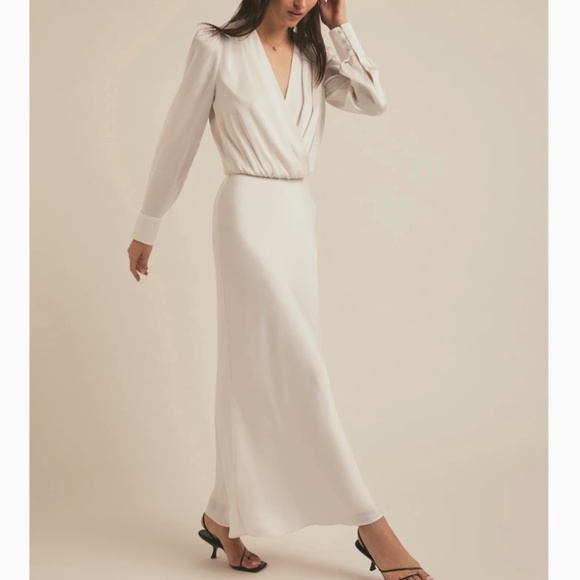 NWT Favorite Daughter The Nita Maxi Dress Gown Ivory Cream White Satin Cocktail - Picture 3 of 6